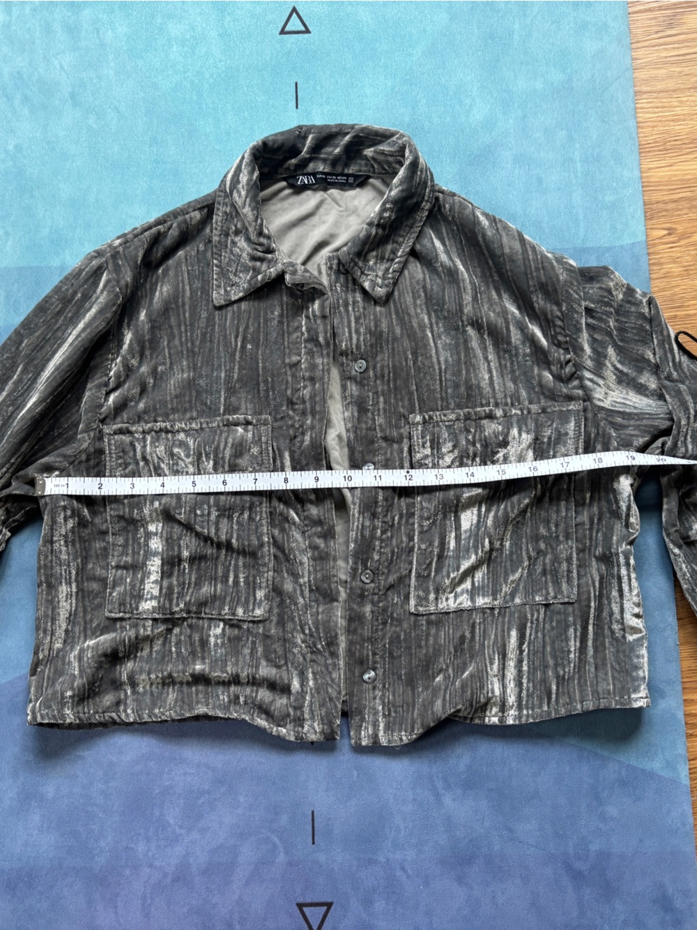 Zara Silver-Grey Velvet Utility Shacket Jacket